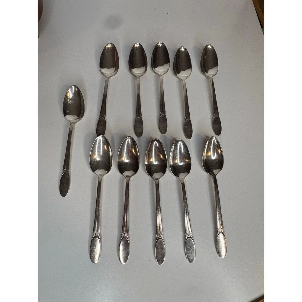 Vintage Rogers Bros IS Silverplate Teaspoons‎ Set 11 Art Deco Style Flatware